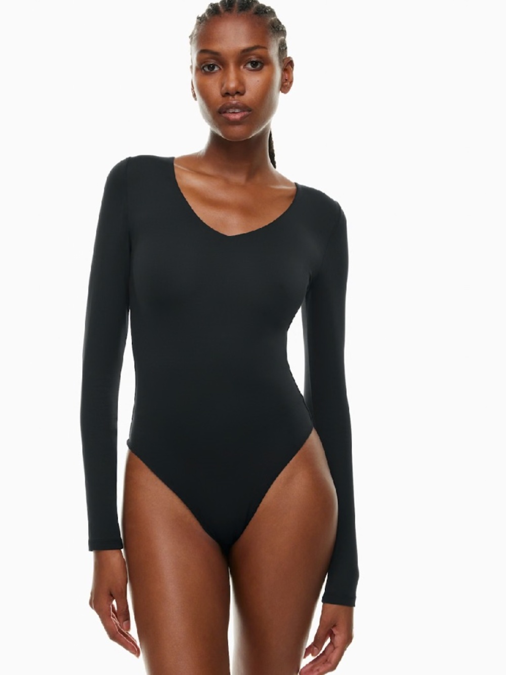 Aritzia Babaton Contour Fixture Bodysuit Size Small Black Classic V Neck NWT (L)